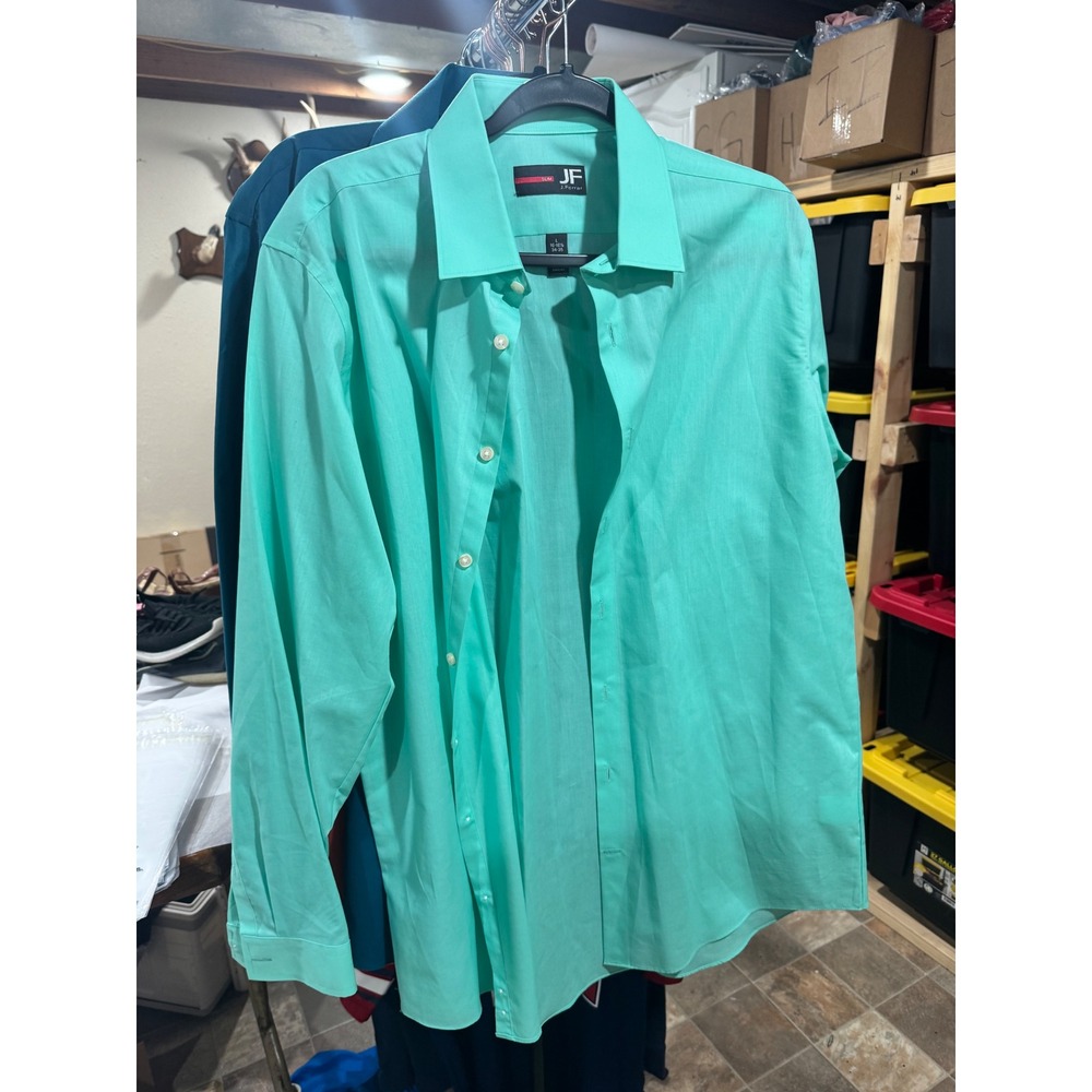 J. Ferrar Slim Fit Dress Shirt Mens Large 16-16.5 34-35 Mint Green Long Sleeve
